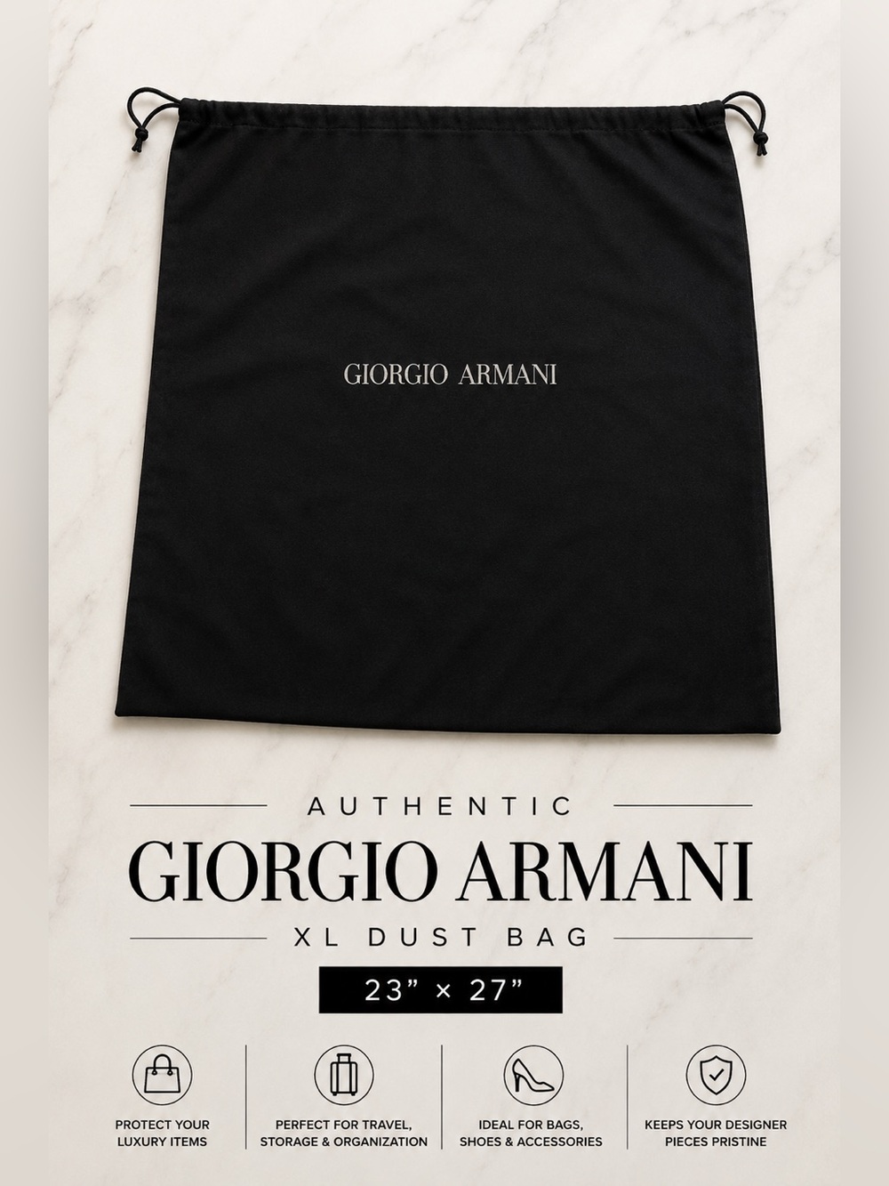 Authentic Giorgio Armani XL Black Drawstring Dust Bag 23x27 Storage Bag